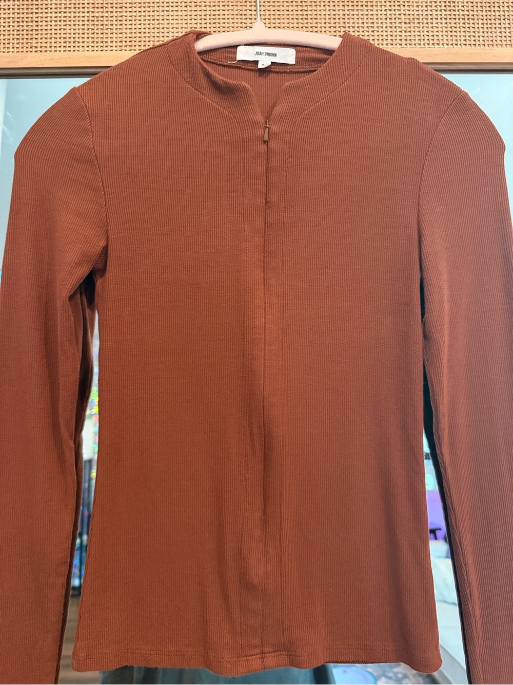 Joah Brown Oxblood Flex Rib Invisible Zip Long Sleeve Top XS/S - Picture 5 of 8